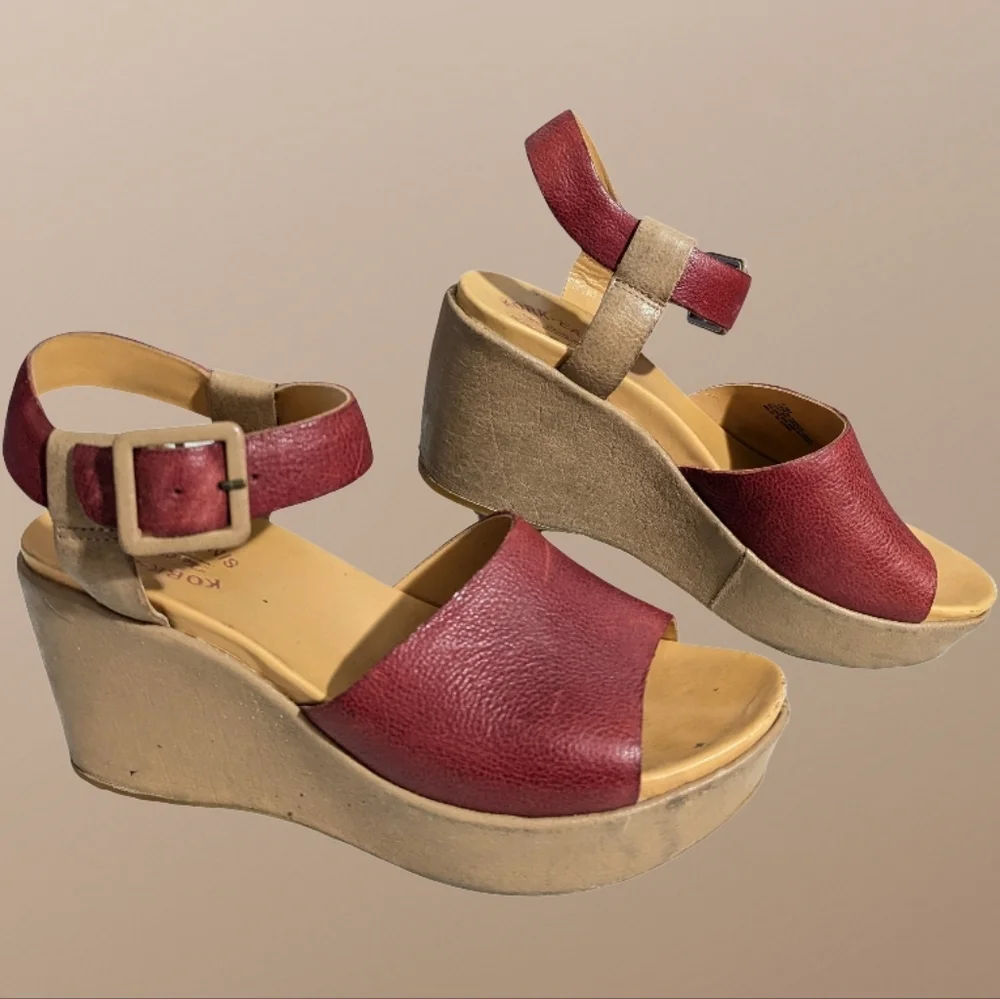Kork-Ease Keirn Platform Wedge Sandal in Tan and Red Size 10 Boho Leather